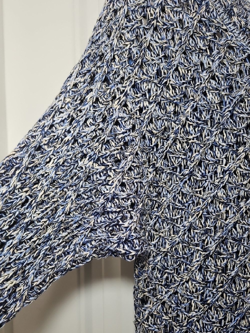 Alison Sheri Navy & White Open Marled Knit Sweater New - Picture 3 of 6